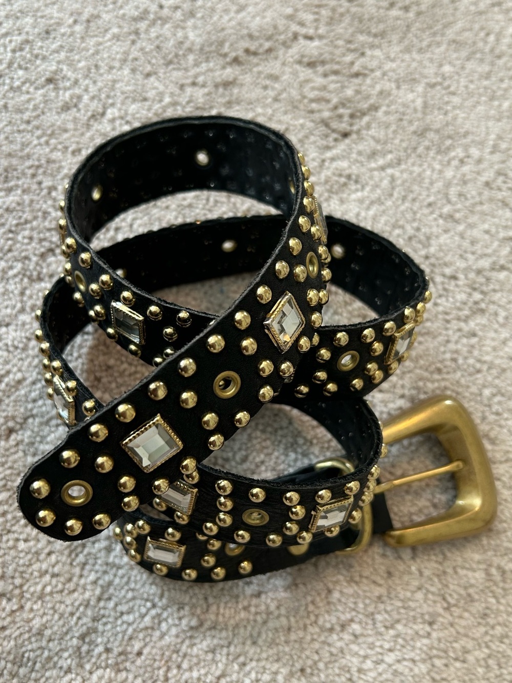 Sand Castle vintage black belt western whimsygoth rhinestone studded belt gold